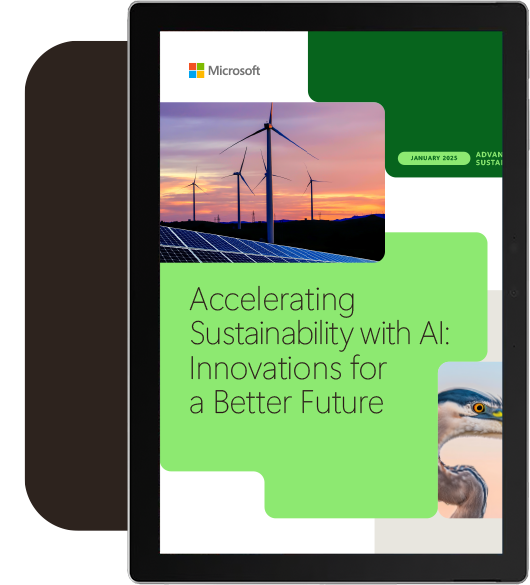Accelerating Sustainability with AI: Innovations for a Better Future playbook cover inside a tablet. Accelerating Sustainability with AI: Innovations for a Better Future playbook cover inside a tablet.