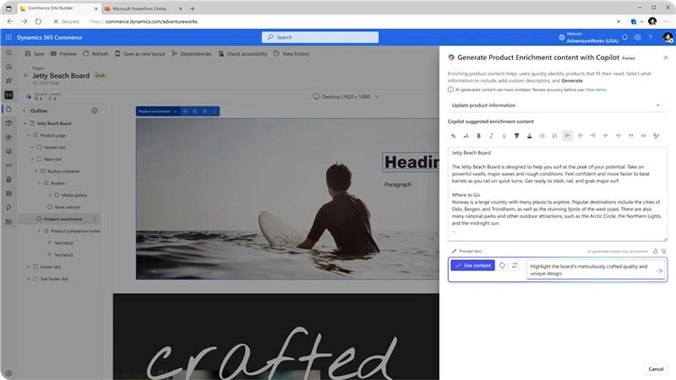 Copilot SIte Builder page