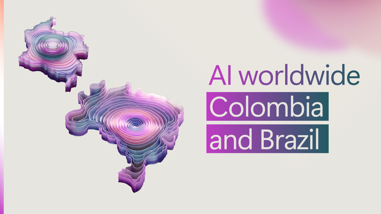 A decorative image with text reading "AI worldwide Colombia and Brazil."