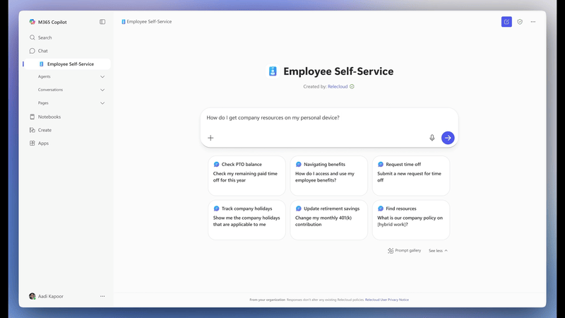 Gif showing a conversation with the Employee Self-Service Agent