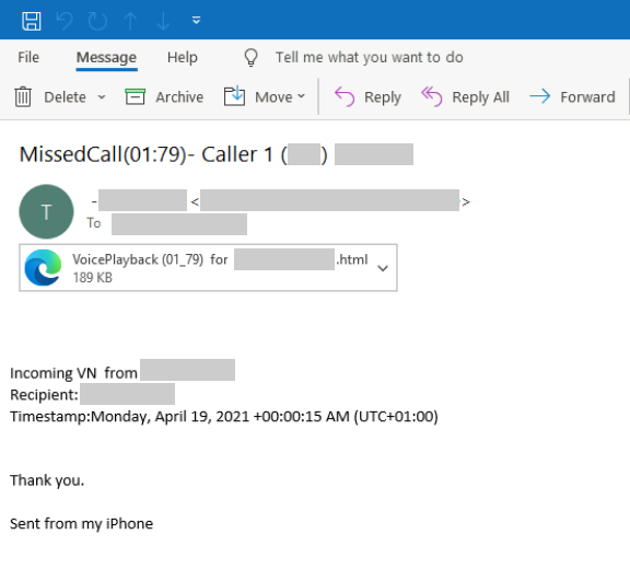 Sample phishing email used to steal credential to be used for BEC attack