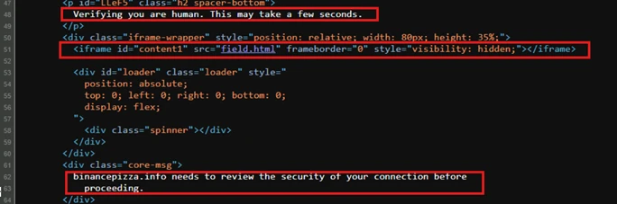 Screenshot of HTML code