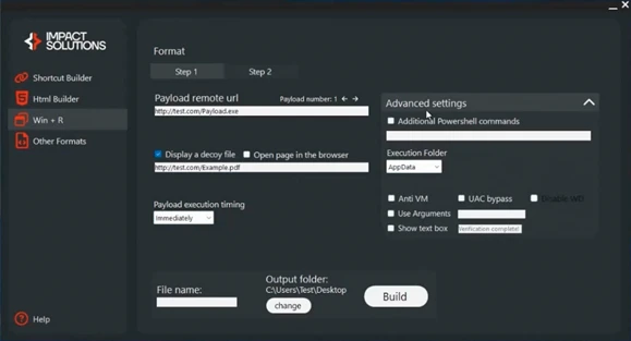 Screenshot of a ClickFix builder, taken from the seller&rsquo;s demo video