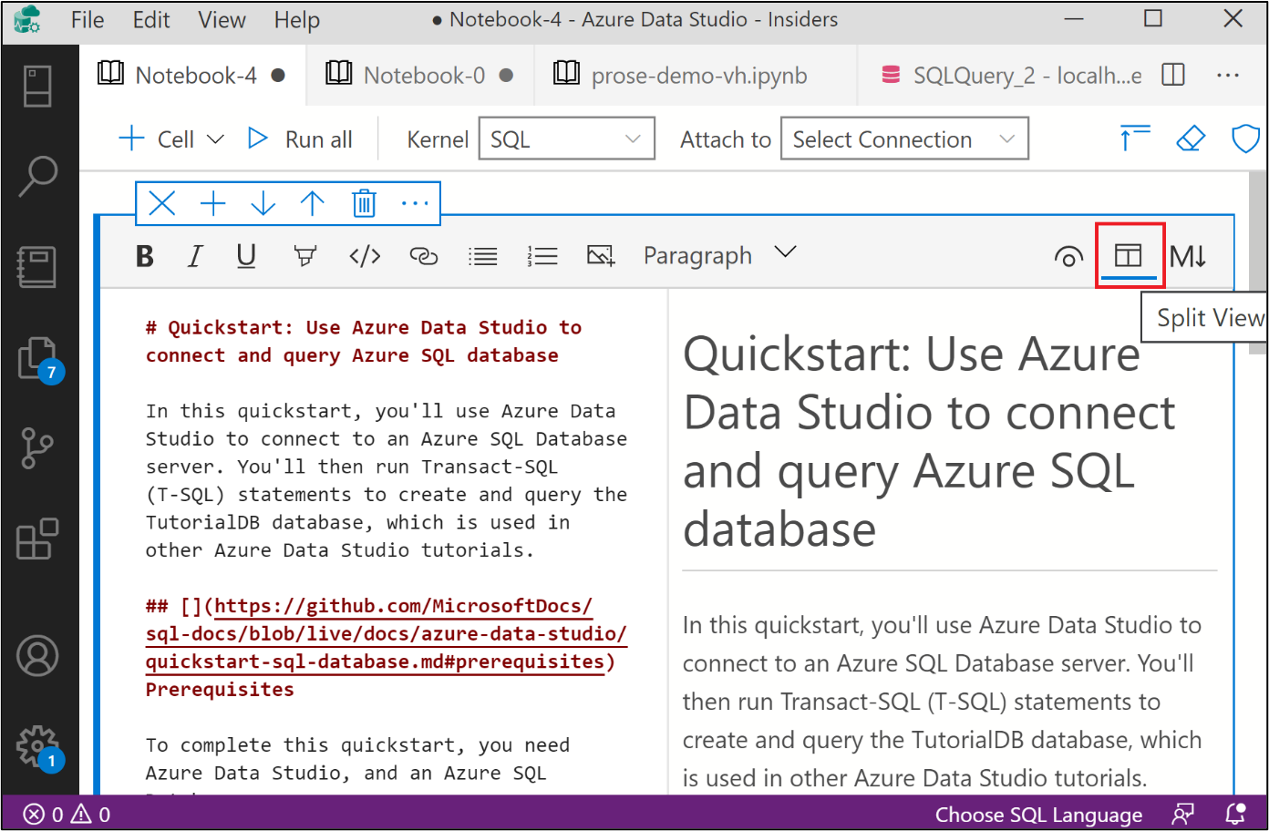 Showing we still support Split and Markdown view